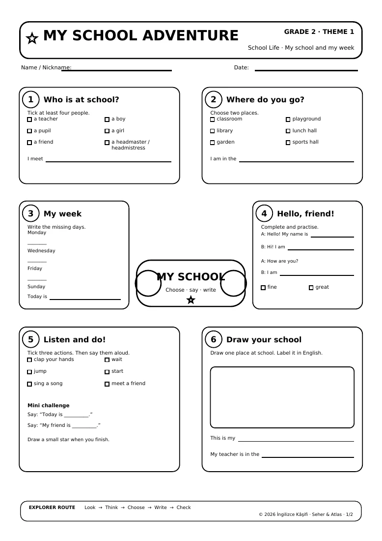 My School Adventure worksheet preview