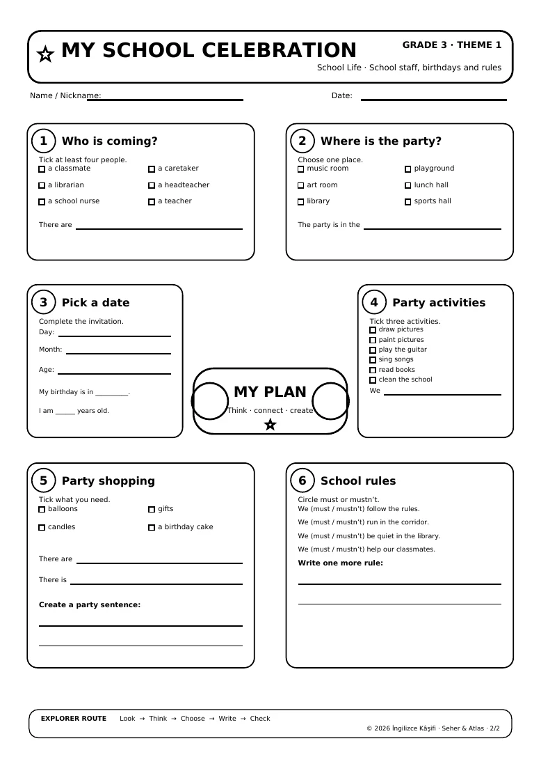 My School Celebration worksheet preview